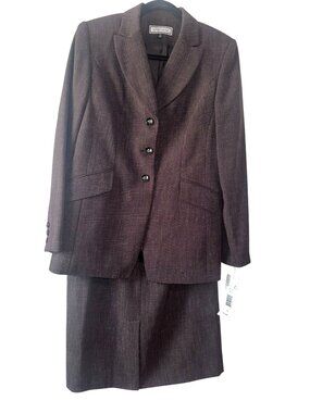 Anna Carole Womens Brown & Gold 2-Piece Suit Set Blazer & Skirt Size 10 New With